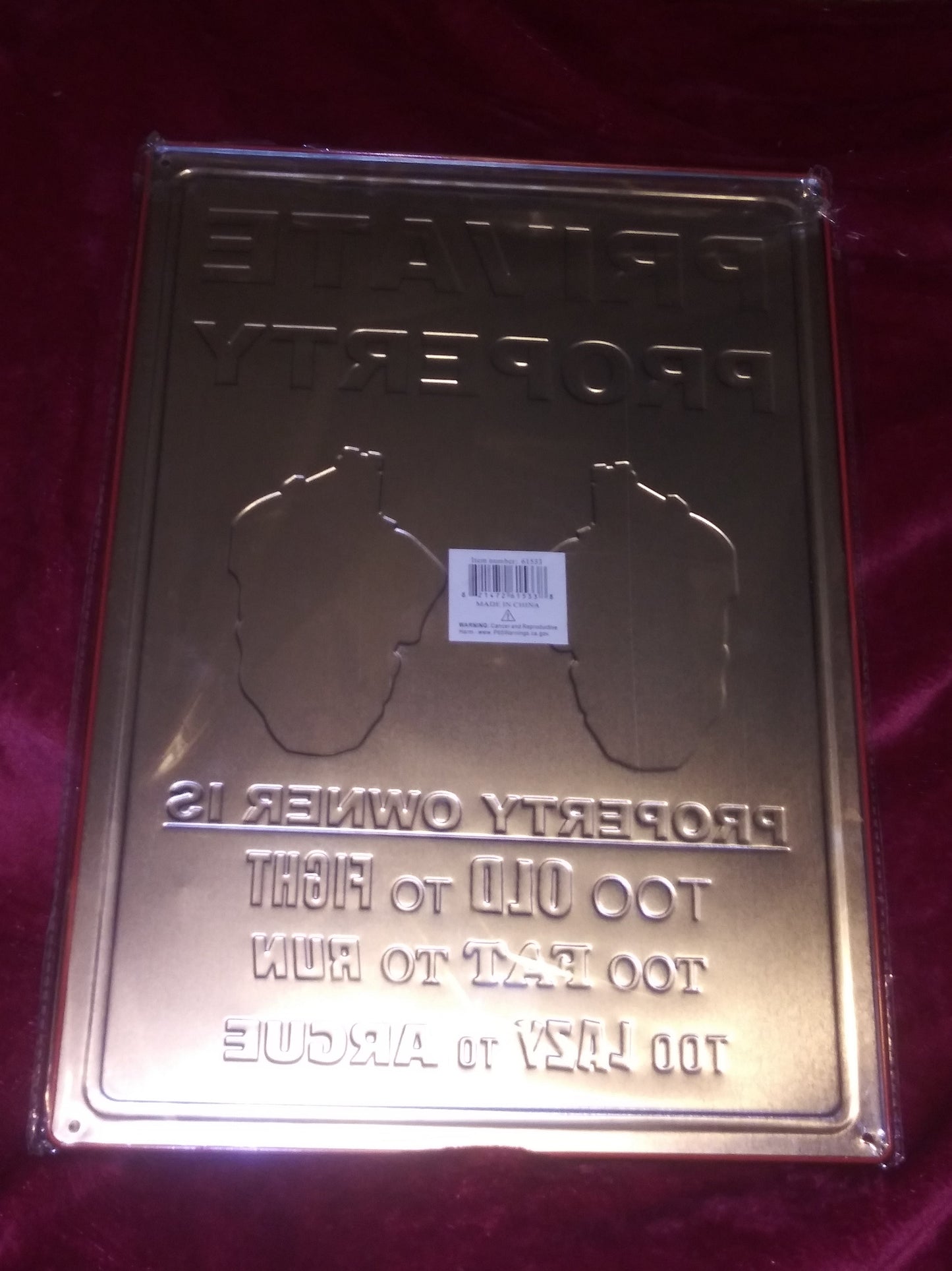 Private Property Property Owner Tin Metal Sign